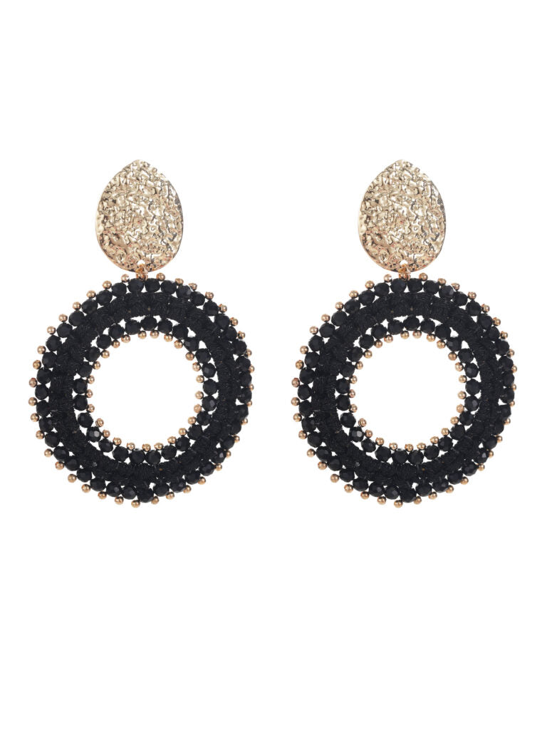 Zwarte statement oorbellen met gouden details 